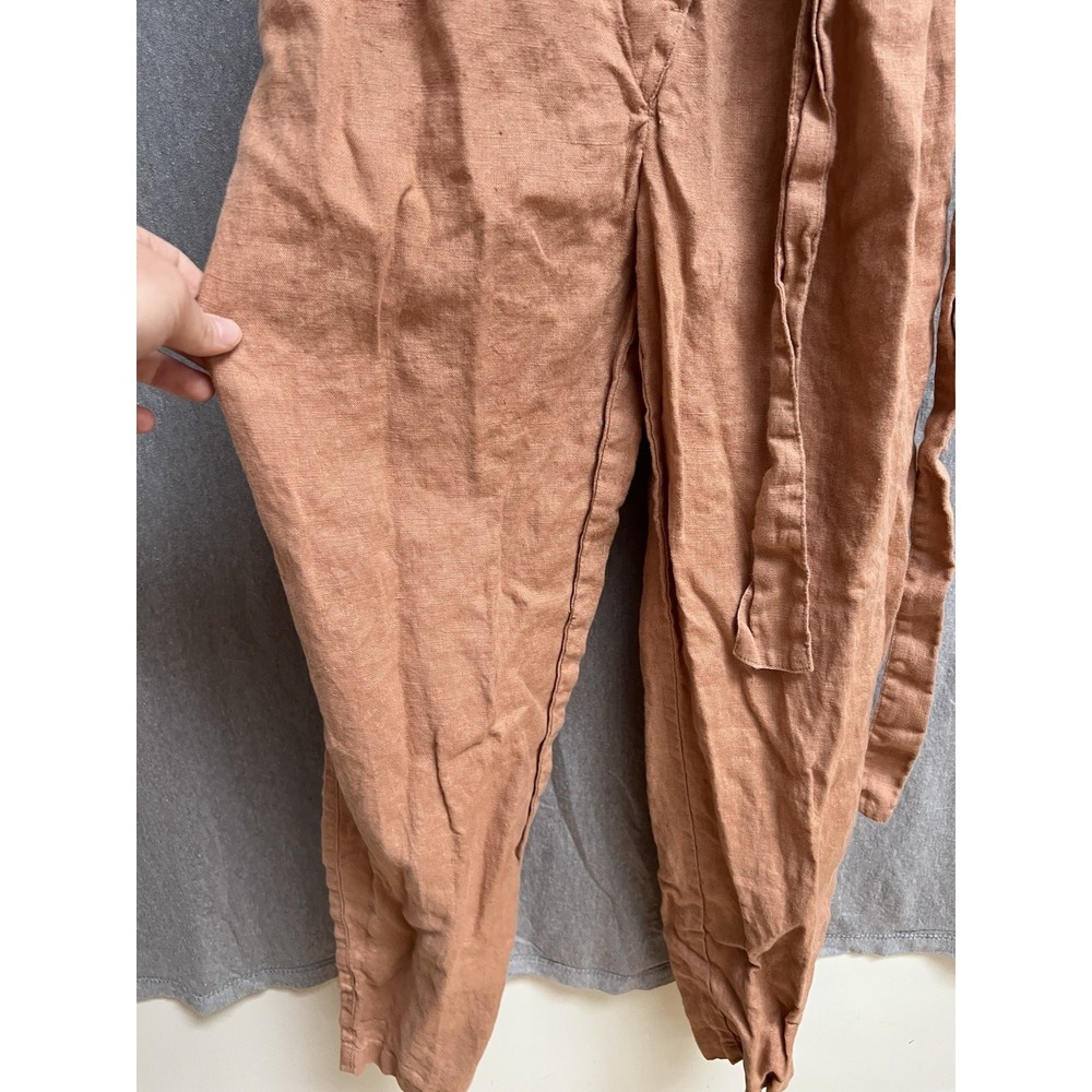 Not Perfect Linen Wrap Short Sleeve Orange Jumpsuit Romper Size S Womens - Picture 7 of 8